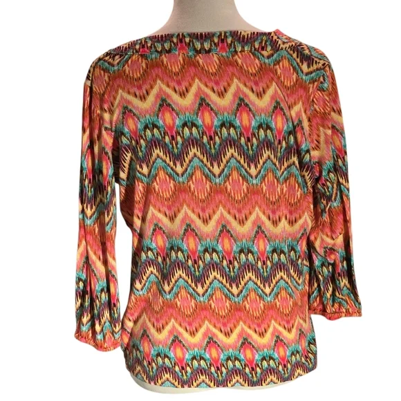 Jones New York Sport 3/4 Sleeve Knit Top Blouse Women Sz L Colorful Lightweight - Picture 3 of 11